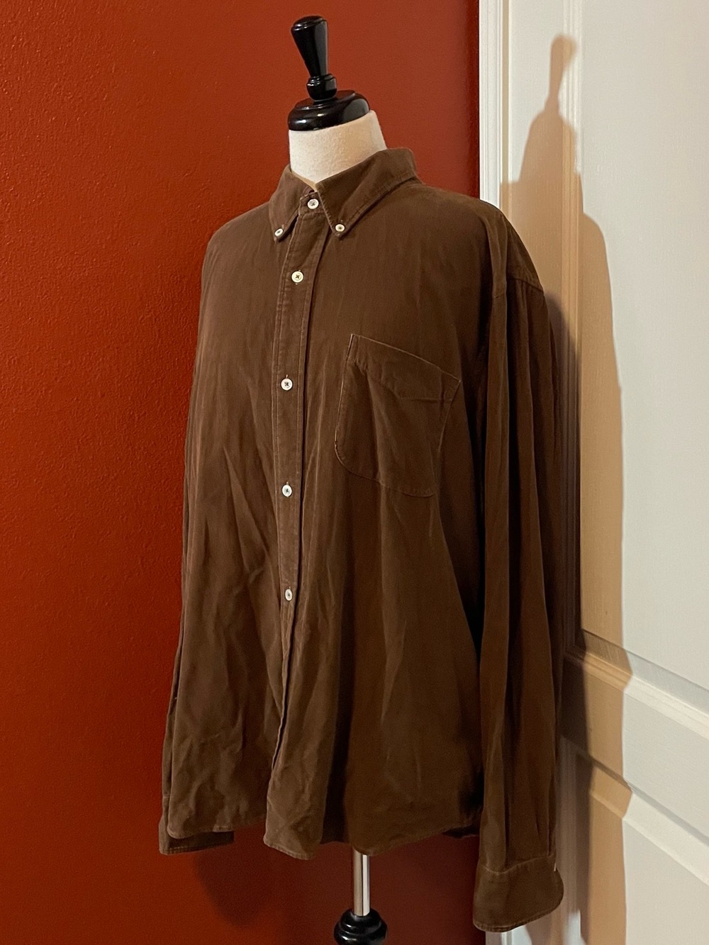 Buck Mason Men’s Pinwale Brown Corduroy One Pocket Button Down Long Sleeve Shirt